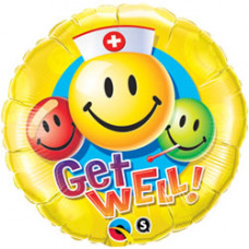 Stor folie get well smileys (90 cm), kommer med lodd og småballonger