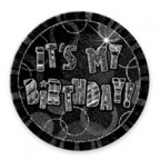Svart/sølv It's my Birthday button