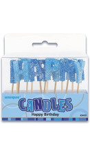 Glitz blå happy birthday kakelys